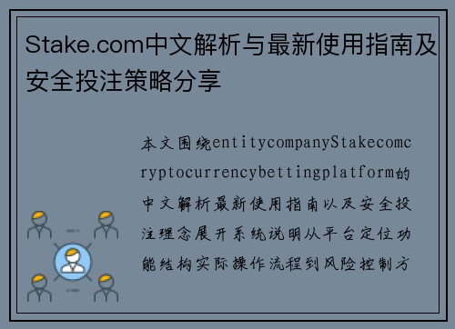 Stake.com中文解析与最新使用指南及安全投注策略分享